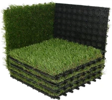 Artificial Grass Turf Tiles Interlocking Set 6 Pieces, Square Fake Grass Tiles S