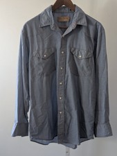 Vintage Big Mac Blue Chambray Pearl Snap Western Workwear Shirt SBM Large EUC