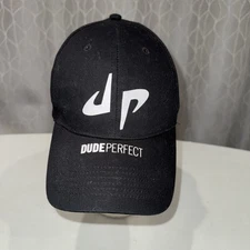 JP Dude Perfect White on Black Hat Cap Hook Loop Big X Light Wt EUC