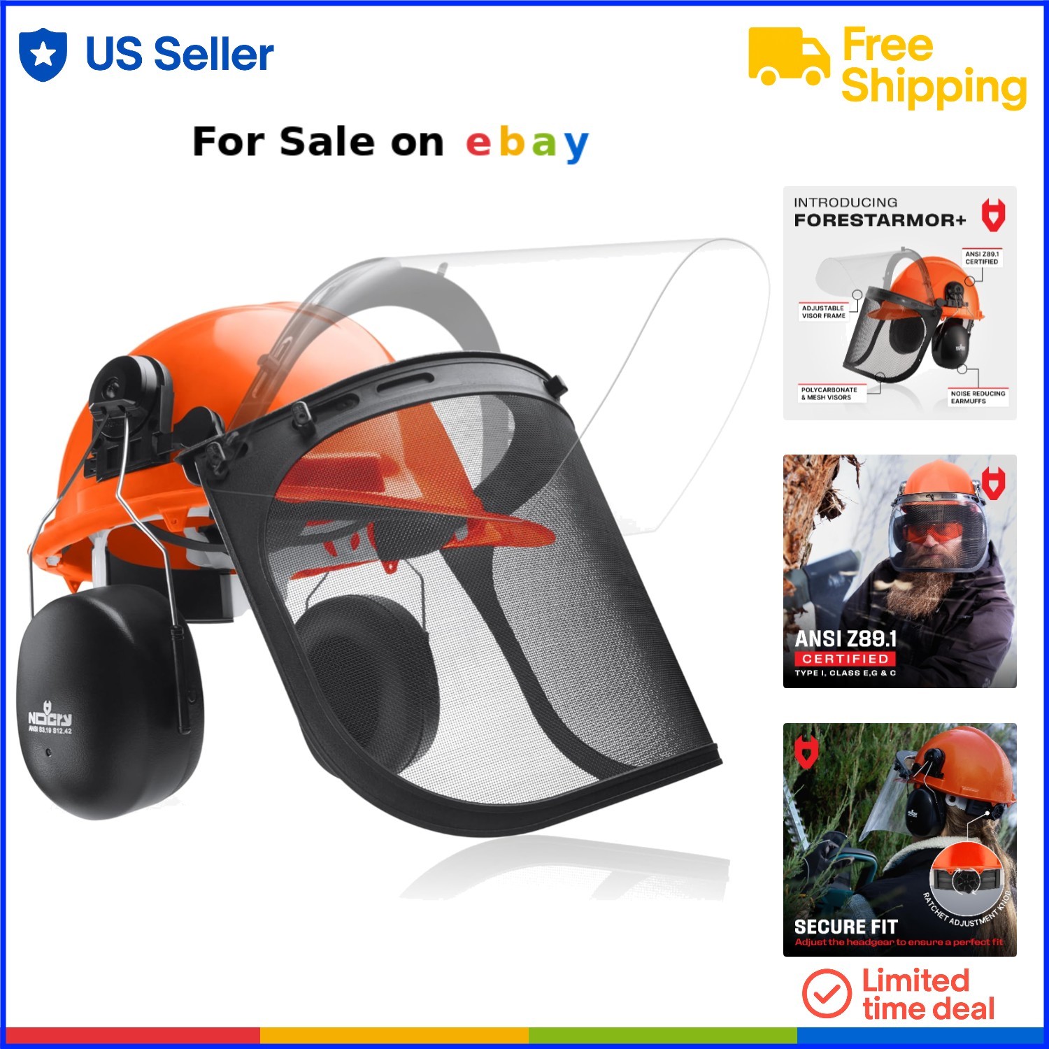 Industrial chainsaw helmet with face shield ear muffs polycarbonate safety gear