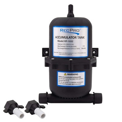 RecPro Water Accumulator Tank with Barbed Fittings for RV Plumbing