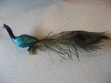 Vintage Peacock Clip-On Christmas Ornament with Peacock Feather About 12"L