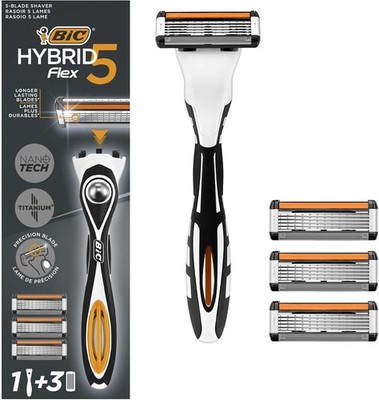 BIC Hybrid 5 Flex Rasierer Herren, Nassrasierer mit 3 Wechselklingen mit je 5