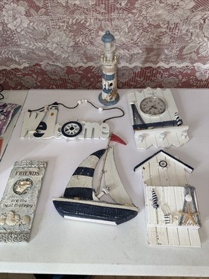 Beach House Decor Wall Clock Sailboat, Starfish, Organizer, welcome Friend Lot