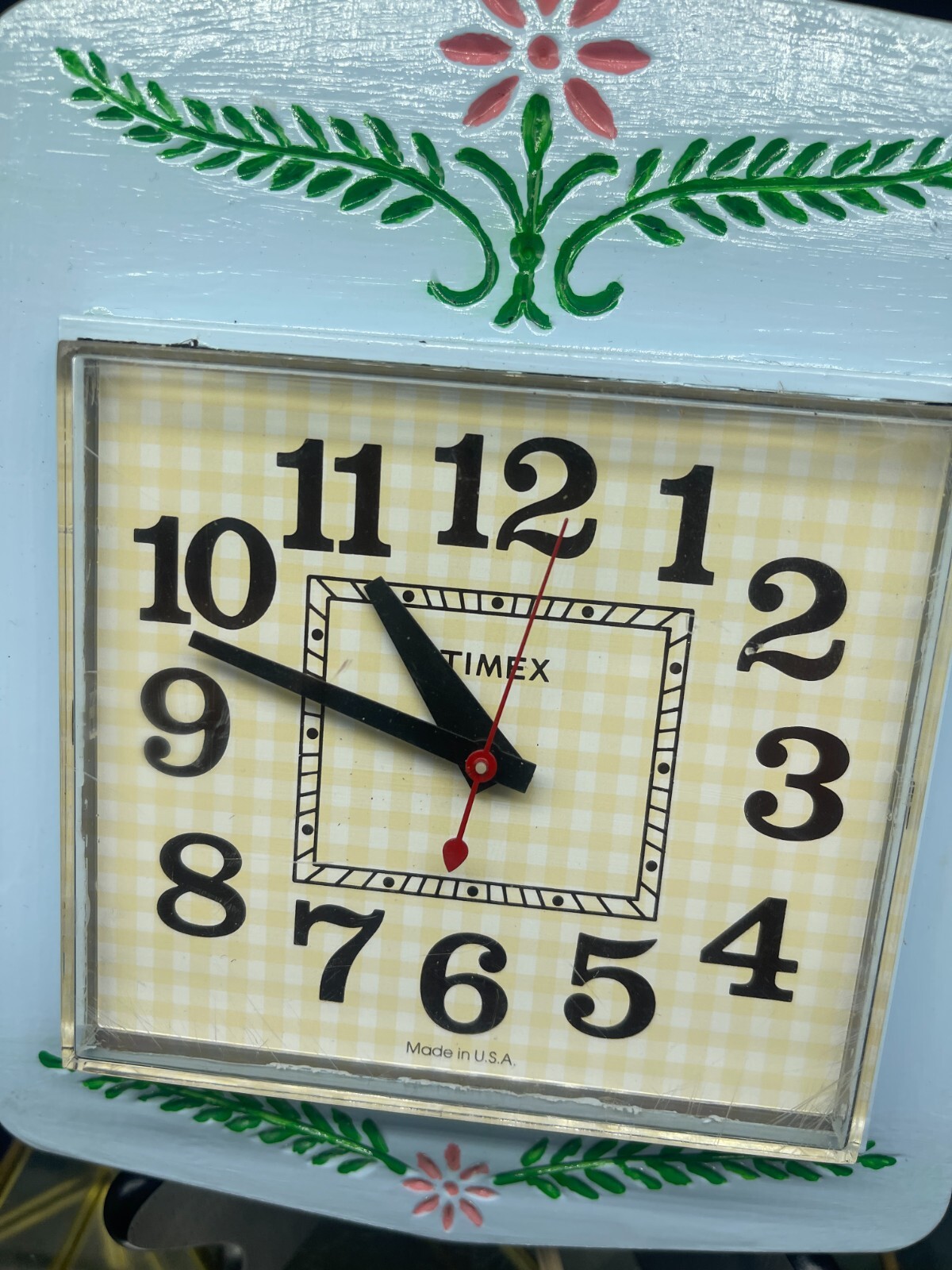 Vintage, Timex, country-style, Wall Clock, Light Blue, Flowers