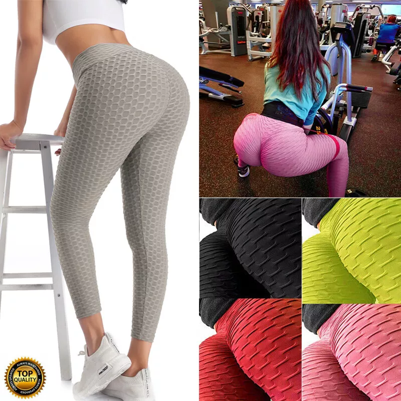 Womens Anti-Cellulite Yoga Pants Push Up Leggings Honeycomb Gym Scrunch  Trousers