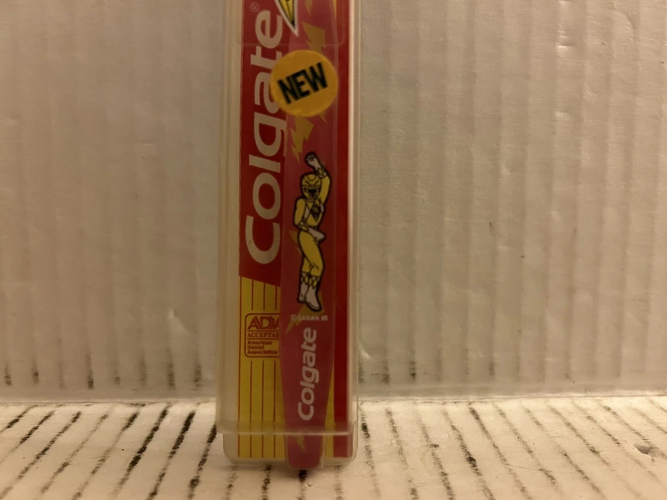 Colgate Plus Power Rangers Yellow Ranger Extra Soft Child PINK toothbrush (1995) - Image 3 of 4