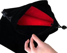Large Black Velvet Drawstring Pouch, Red Velvet Lining Inside, 9 x 11.4 inches. 