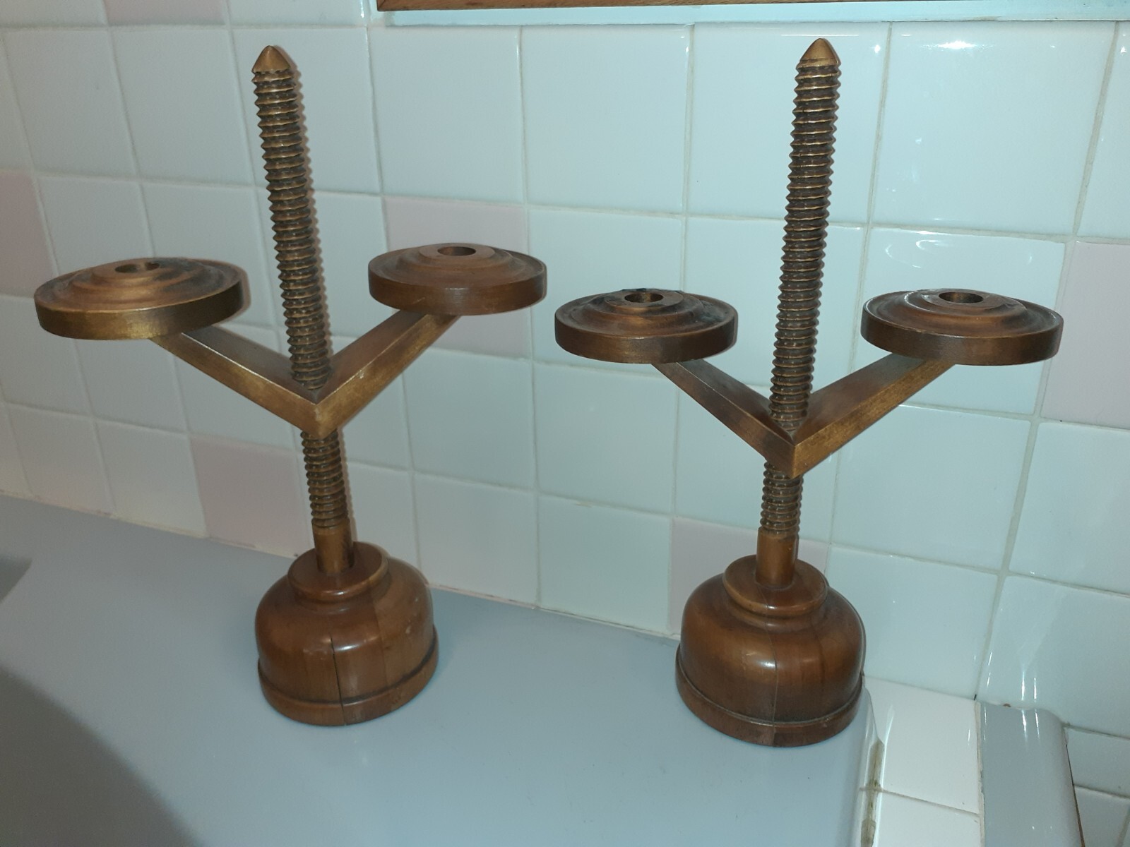 Trend Clocks Zeeland Michigan Vintage Wood Pair of Candle Holders 14.6" tall eBay