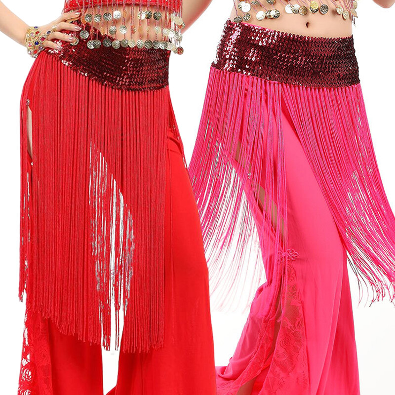 Belly Dance Long Tassel Fringe Skirt Coin Scarf Belt Tribal 
