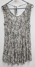 UO Ecote Womens BOHO Mini Dress Small Black Ivory Printed Tattered Hem Sleeveles