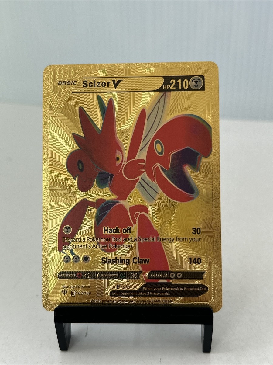 Scizor V Metal Gold Foil Pokemon Card Fan Art Card HP210 | eBay