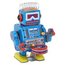 Robot Clockwork Toy Creative Handmade Drumming Vintage Robot Tin Toy for Adult
