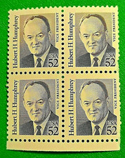 SCOTT # 2189 - ONE BLOCK OF FOUR (52 CENT) HUBERT HUMPHREY STAMPS  -  OG  -  MNH