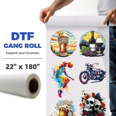 DTF Gang Sheets, Custom Print Images/Text for T-Shirt / Hat / Bag 22'' x 180''