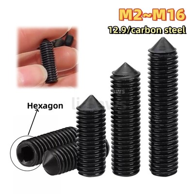 Hex Socket Set Screw Level 12.9 Cone Point Grub Screws M2~M16 Allen Grub Screw