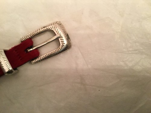 Brighton sz M Q4712 Red Leather Pony Hair Animal Print Casual Belt Nice!! - Picture 5 of 6