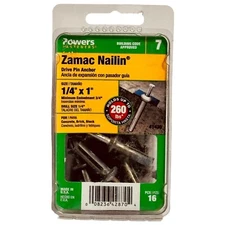 Powers Zamac Nailin 1/4" X 1" Drive Pin Anchor Concrete Brick Block 16pcs
