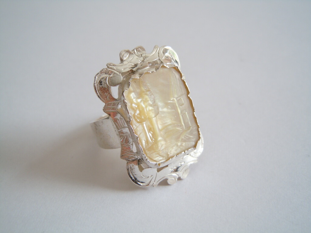 Silver Ring Handmade With Geschnitztem Mother Mot… - image 2