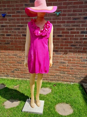 ALICE COLLINS fuscia Ruffle Linen Dress With Pockets Size 12
