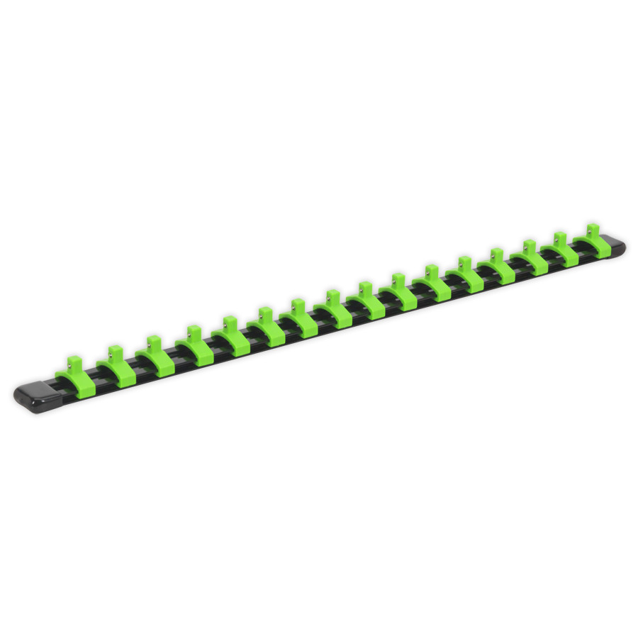 Sealey AK27052HV Socket Retaining Rail with 16 Clips 1/4""Sq Drive - Hi-Vis Green