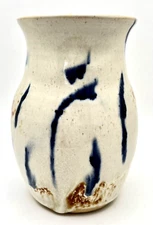 Art Pottery Stoneware Vase Earthenware Speckled Glaze Blue Rustic Brown 5"x3"