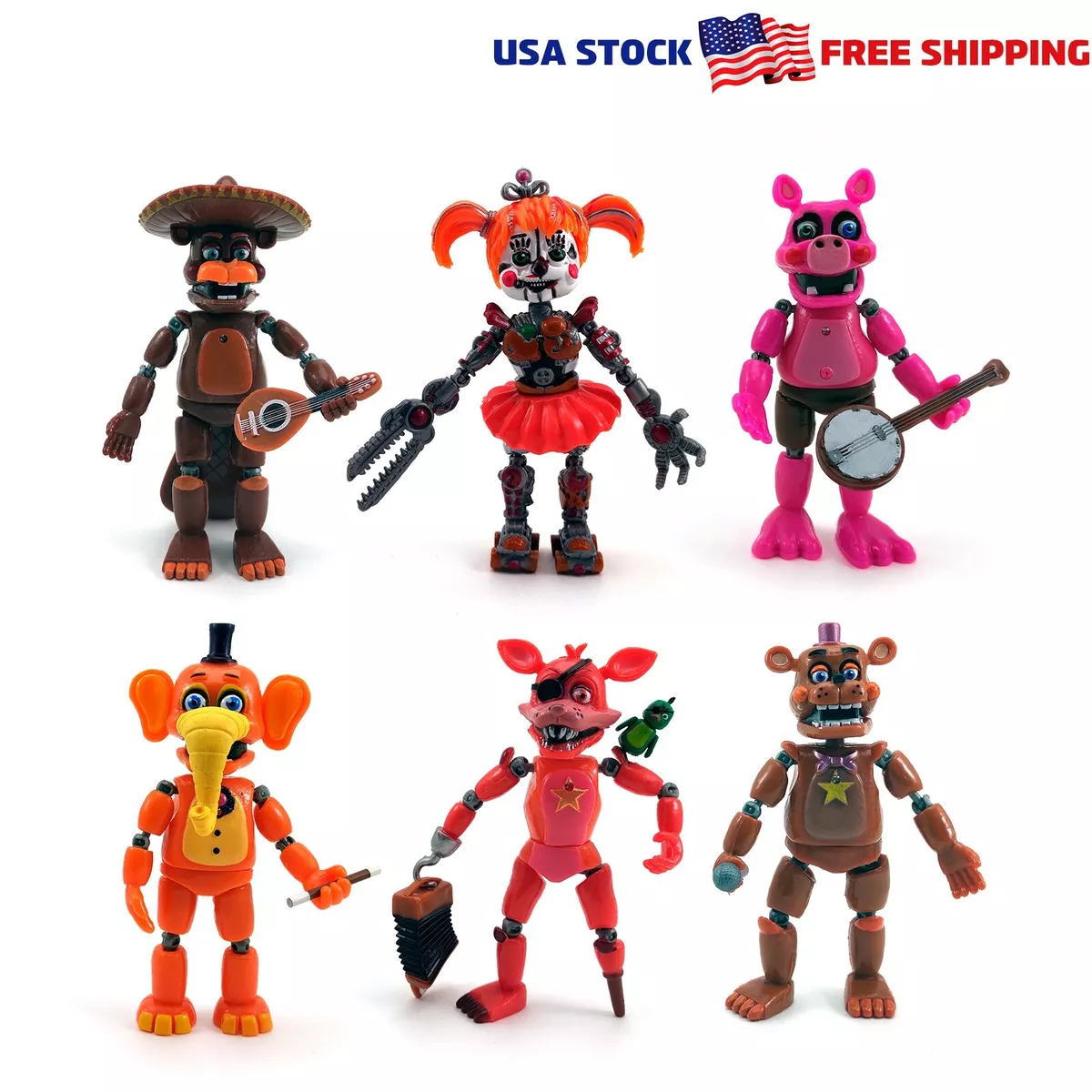 6pcs SET FNAF Five Nights at Freddy's Pizzeria Simulator Action Figures