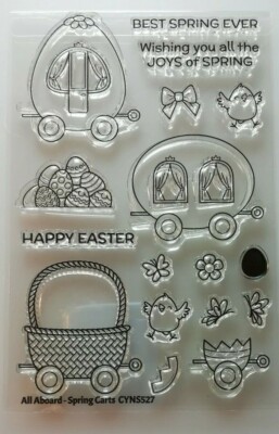Clear Stamps Set  ''HAPPY EASTER ''  auf dem Campingplatz Hase Ostereier Blumen
