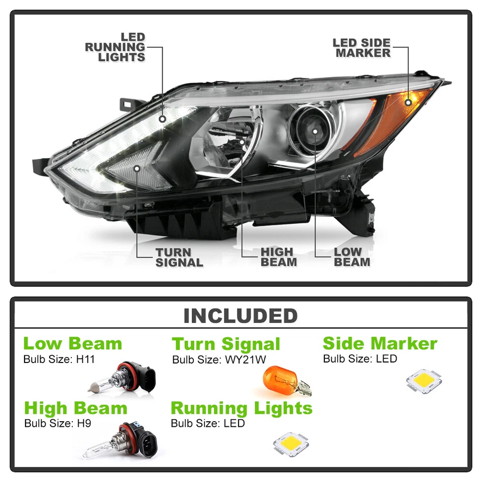 For 2017-2019 Nissan Rogue Sport Halogen LED DRL Projector Headlight - Driver - Image 4 of 4