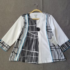 Multiples Art To Wear M White Black Stripes One Button Cape Jacket 681