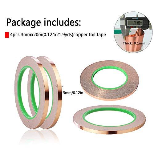Copper Foil Tape 1/8Inch x 22Yards 4 Rolls with Double Sided Conductive Adhesive - Afbeelding 7 van 8