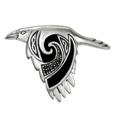 Sterling Silver Flying Celtic Knot Raven Pendant - Crow Knotwork Bird
