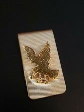 Vintage Gold Plated Money Clip Metal Glitter Eagle Landing Jewelry Cash Holder 