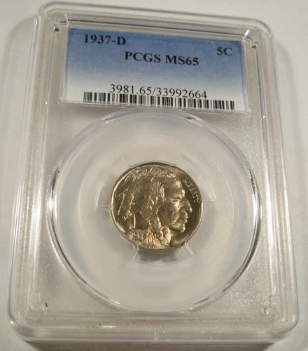 1937-D 5c PCGS MS65 BUFFALO NICKEL GREAT LIGHT MULTI COLOR TONE MS 65