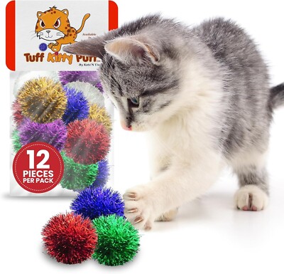 Tuff Kitty Puff Standard 1.5 Inch Sparkle Tinsel Balls for Cats   12 Pack