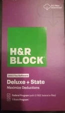 H&R Block 2022 Tax Software Deluxe + State NEW