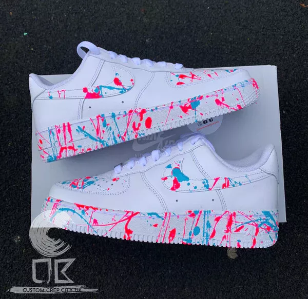 Nike Air Force Custom Sneakers Splatter Gender Neon Blue Pink Shoes | eBay