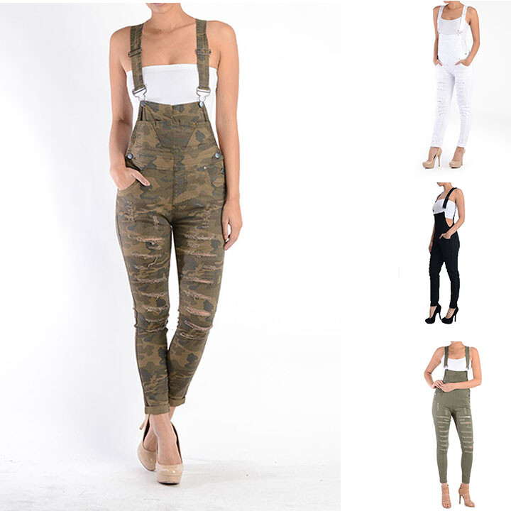 American Bazi Women's Solid Ripped Romper Jumpsuits Skinny