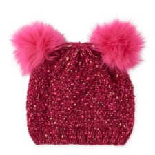 Girls Pink Marled Pompom Beanie Hat The Children's Place Faux Fur Size S-M 4-7