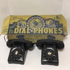 Vtg Antique Old Brumberger No. 212 Dial Phones Telephones Original Box Play Toy