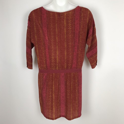 Peruvian Connection Size 14 Silk Dress Drop Waist Pockets 3/4 Dolman Sleeve Red - Picture 7 of 11