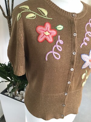 Joe Taft Strickjacke Stickerei Gr. 38 40 mit Seide TOP
