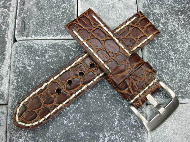 Bracelet Cuir Gros Grain Alligator 24 Mm Pour Breitling - Marron - Neuf Sans étiquette