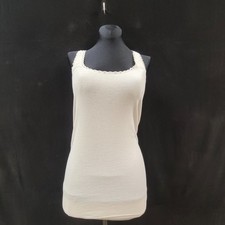 American Eagle Y2K Ribbed Lace Trim Tank Top Size M Ivory Cami Elena Bella Layer