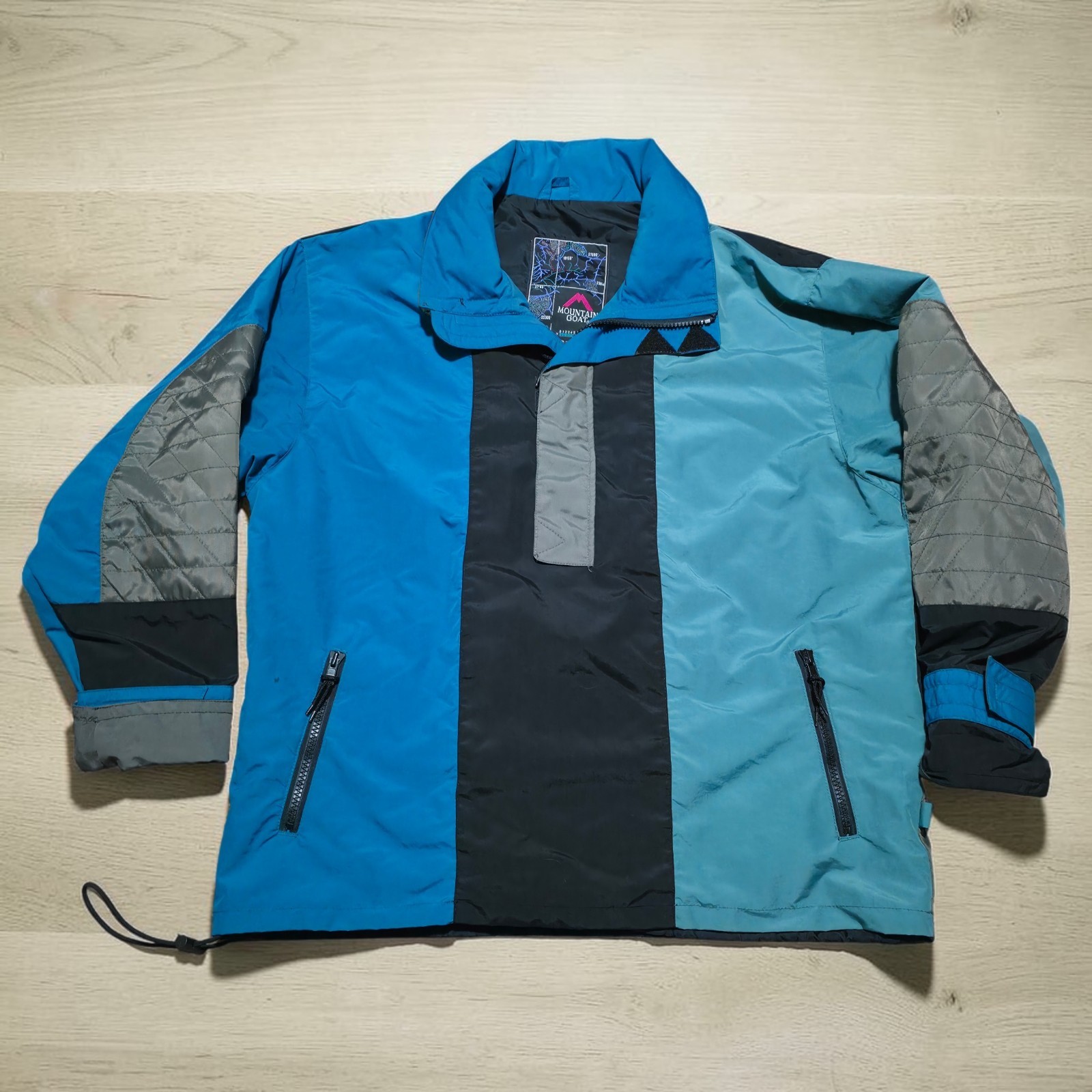 Vintage 80s Mountain Goat Nylon Jacket 1/2 Zip Teal Gray Ski Coat Mens Size XL