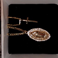 Gold Christian Cross and Virgin Mary Pendant Necklace