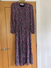 Green Pink Navy Floral Maxi Dress Size 10 R Boden Round Neck Long Sleeves