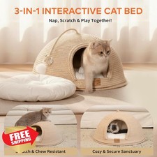 CHEERPALS 3-in-1 Cat Cave Bed, Scratcher House White