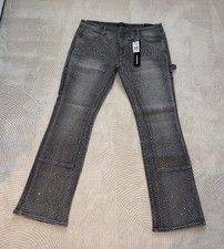 Kindred Mens Jeans 42x36 Gray Rhinestone Carpenter  Stacked NWT
