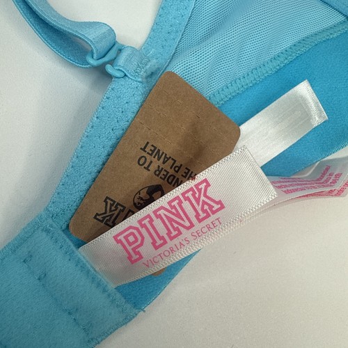 Victoria's Secret Pink Wear Everywhere Lightly Lined Wireless T-Shirt Blue 32DD - Picture 3 of 9